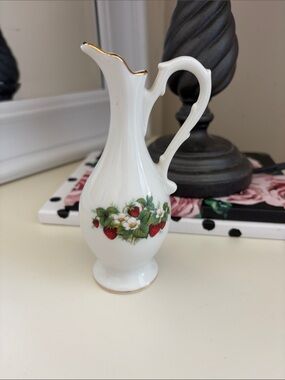 McCoy Pottery Vintage Porcelain Pitcher with Strawberry Floral Motif